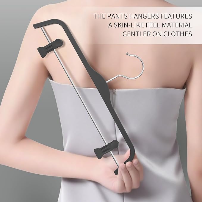 HUADYMEET 10 Pack 14 Inch Pants Skirt Hangers Non Slip,Plastic Jeans Trousers Hangers with Adjustable Clips and Swivel Hook for Women,Men,Heavy Duty Space Saving Clothes Hanger for Shorts,Slacks,Grey