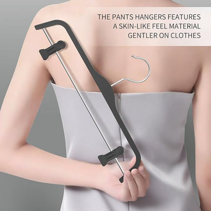HUADYMEET 10 Pack 14 Inch Pants Skirt Hangers Non Slip,Plastic Jeans Trousers Hangers with Adjustable Clips and Swivel Hook for Women,Men,Heavy Duty Space Saving Clothes Hanger for Shorts,Slacks,Grey