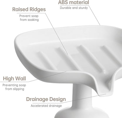 PAVSTINE Self-Draining Soap Dish with Suction Cup, Stand Bar Soap Holder, No Drill Removable Sponge Tray for Shower, Bathroom, Kitchen Sink, Easy to Clean & Keeps Dry, White
