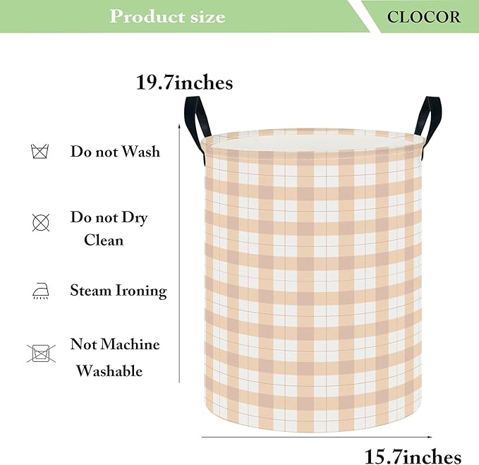 CLOCOR Large Laundry Basket,Waterproof Nursery Hamper,Collapsible Fabric Storage Container,Room Decor,Gift Basket（Yellow Grid