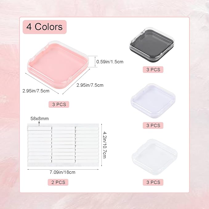 12 Pcs Press on Nail Boxes Packaging Nail Storage Display Organizer Box Case with 60 Pcs Adhesive Double Sided Tape 4 Colors