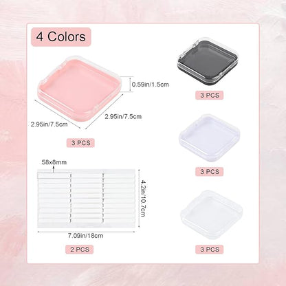 12 Pcs Press on Nail Boxes Packaging Nail Storage Display Organizer Box Case with 60 Pcs Adhesive Double Sided Tape 4 Colors