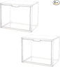Clear Plastic Stackable Storage Bins, Clear Shoe Box, Dustproof Book & Cosmetic Display Cases, Large Figures Collectibles Showcase, Shoe Storage Boxes, Bag Organizer (2, Transparent-2 Pack)