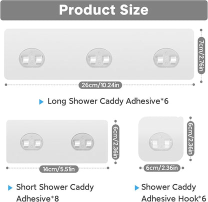 20 Pack Shower Caddy Adhesive Replacement, Strong Adhesive Hooks for Shower Caddy, Waterproof Shower Adhesive Strips, No Drilling,for Bathroom Storage Shelves and Kitchen Racks