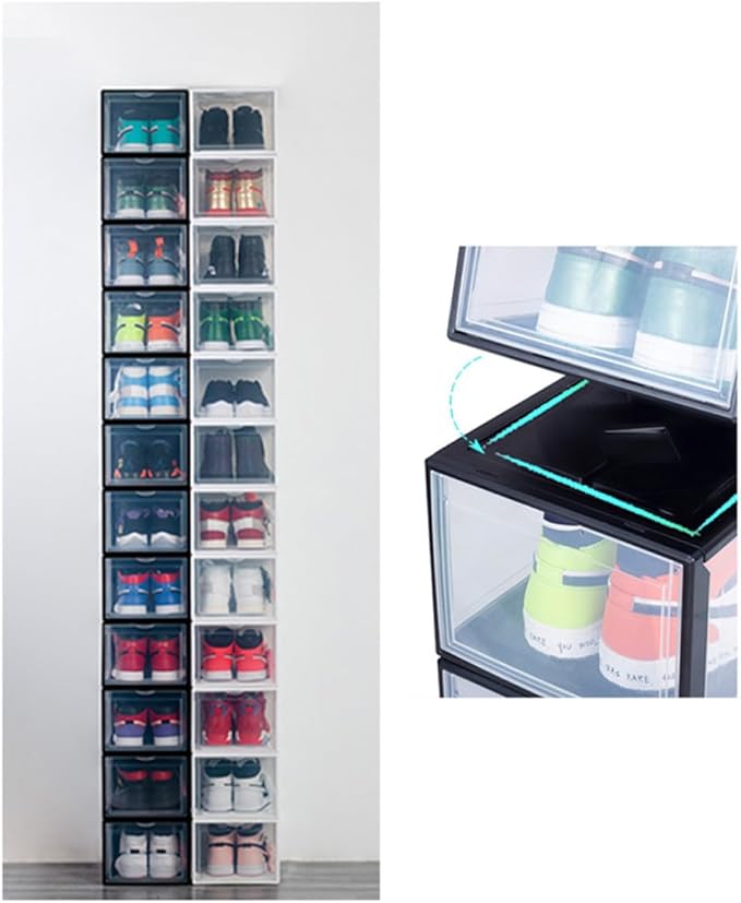 Gadpiparty Basketball Shoes Storage Box 36x26x20cm Plastic Shoes Container Black Stackable for Home Closet