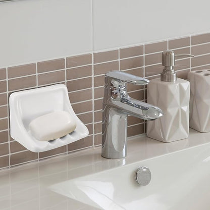 SiliFine 6.75 x 4.7 Inches Milky Vintage Ceramic Soap Dish Retro Ceramic Holder Porcelain Soap Tray for Home Bathtub Bathroom Shower Accessories Easy to Clean