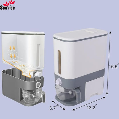 Sooyee 23 Lbs Rice Dispenser with Measuring Cup and One Drawer Food Storage Containers for Rice, Corn,Soybean & Oatmeal,Airtight, Moisture Proof
