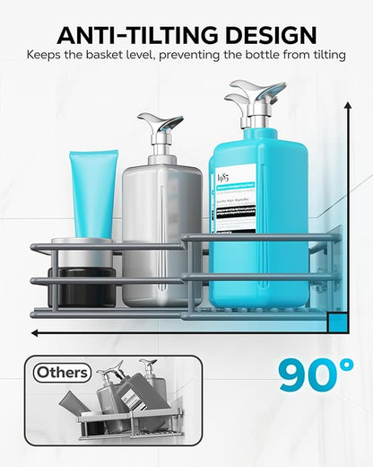 Nieifi Adhesive Corner Shower Caddy Shelf Basket Rack with Hooks, Rust Proof Stainless Steel Bathroom Shelf Shampoo Holder No Drilling (Gray)