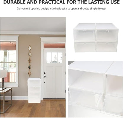 Milisten 4pcs Plastic Shoe Storage Boxes with White Frame, Thickened Waterproof Dustproof Multi-function Shoe Organizers for Home Use