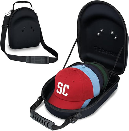 Black Hat Case for Baseball Caps, Sleek Hard Shell Travel Cap Carrier for 6-7 Hats, Breathable Storage Box with Airflow Eyelets for Closet & Home, Water-Resistant 1680D Oxford Cap Organizer