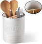 DOWAN 3 Compartment Kitchen Utensil Holder, 7.2″ Extra-Large Ceramic Stable Utensil Caddy, Rustic Cooking Utensil Crock for Farmhouse Kitchen Décor, Utensil Holder for Countertop