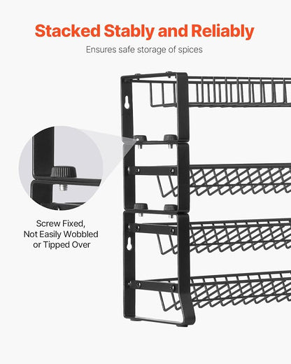 VEVOR Detachable Spice Rack Organizer for Cabinet, 4 Tie Stackable Seasoning Organizer, Spice Jars Kitchen Storage for Countertop Kitchen Pantry Cupboard, 15.8x10.7 in