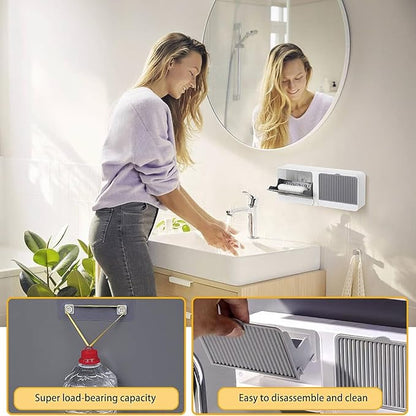 Soap Holder with Hooks, 2-in-1 Wall Mounted Soap Dish, No Drilling Soap Bar Holder with Self Draining to Keep Soap Bars Dry, Suit for Shower, Bathroom and Kitchen(Gray)