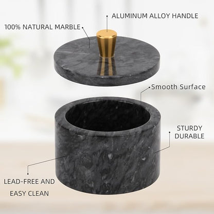 Marble Salt Cellar with Lid, 4 inch Natural Stone Salt Pepper Box, Alloy Lid for Kitchen Countertop Storage (Dark Grey, 4 * 3.5)