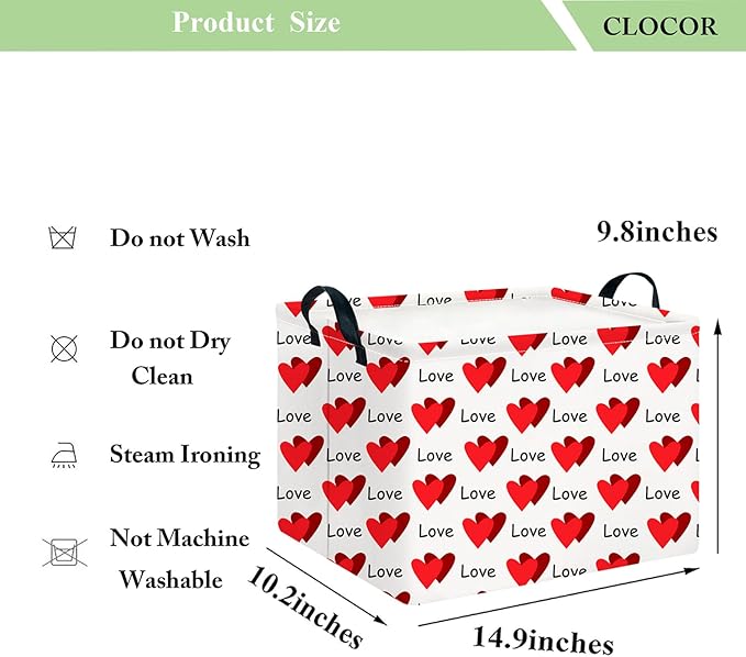 CLOCOR Rectangular Valentine's Day Gift Basket,Collapsible Fabric Storage Container,Storage Basket for Lover,Gift Bakset (Love You Heart)