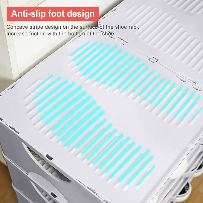 6-Tier Shoe Rack, Stackable Storage Organizer for Bedroom Entry, Adjustable Rack, Shoe Slots Shelf, Easy Tower Rack, Grey
