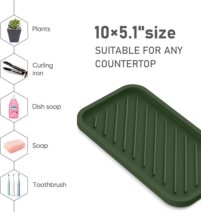 EG-SIPRO Silicone Sponge Holder, Large 10" Kitchen Sink Organizer Tray with Soap & Sponge Holder for Bathroom Counter & Dish Soap