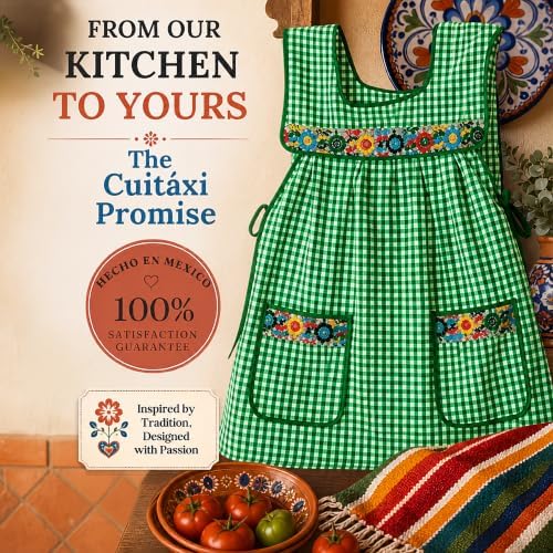 Cuitáxi Traditional Mexican apron for women with deep pockets and beautiful flower embroidery 1 piece - Mandiles para mujer - Image 3