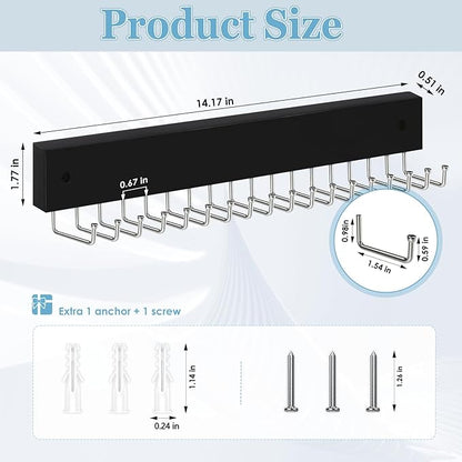 Tie Rack Belt Hanger Wall Mounted, Lomrsiul Non Slip 180 Degree Rotating Tie Organizer for Men Closet with 18 Hooks Closet Organizers and Storage for Tie Belt Necklace Purse Scarf Bag Black 1 Pack