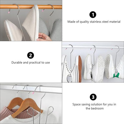 2pcs Stainless Steel Shoes Drying Rack with Anti-slip Windproof Hanging Hooks, Thickened Shoe Organizer for Balcony and Closet Storage