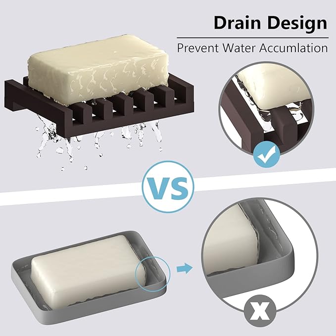 Topsky 2Pcs Soap Dish Holder, Non-Slip Bathroom Accessories Silicone Soap Case Saver, Sink Deck Bathtub Shower Dish Soap Drainer, Silicone Holder for Soap, Sponges, Scrubber (Brown)