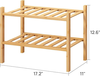 viewcare Small Shoe Rack, 2-Tier Shoe Rack for Entryway, Bamboo Wood Shoe Shelf for Closet & Hallway, Long 17.2IN | Beautiful | Functional | Sturdy | Durable