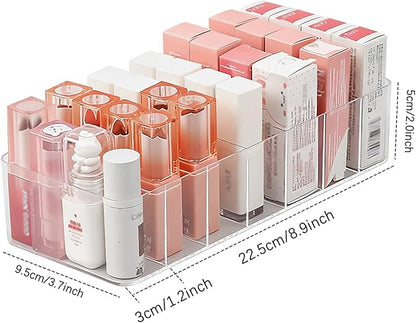 2 Pack Clear Acrylic Makeup Organizers, 7-Section Bathroom Organizer for Drawer, Cosmetic Display Cases, Blushes Highlighters Eyeshadow Powder Makeup Organizer Holder Storage