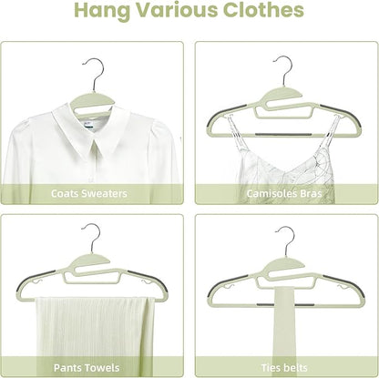 Heavy Duty Plastic Hangers 50 Pack with Non-Slip Design,0.2 Inches Thick,360°Swivel Hook Space Saving Organizer for Bedroom Closet,Shirts,Pants,Strong Enough for Coat(Matcha Green- S Shaped)