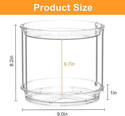 360 Rotating Makeup Organizer – 2 Tier Lazy Susan Turntable Organizer, Clear Bathroom Counter Organizer for Vanity, Spinning Skincare Perfume Tray for Bathroom, Dresser, Kitchen Cabinet