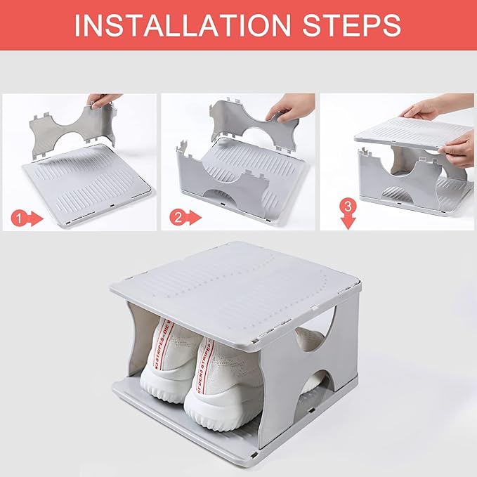 6-Tier Shoe Rack, Stackable Storage Organizer for Bedroom Entry, Adjustable Rack, Shoe Slots Shelf, Easy Tower Rack, Grey