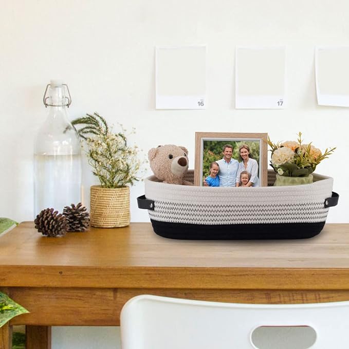 Cotton Rope Toilet Basket Bathroom Decor Baskets, Toilet Paper Holder Basket, Farmhouse Home Decor Organizing Small Baskets 13"x5.9"x4" Black