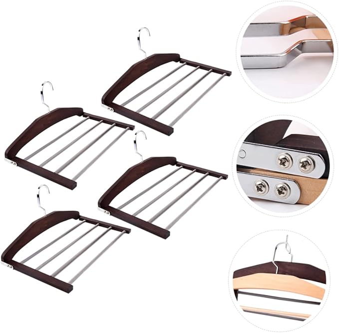 4pcs Wooden Clothes Hanger Organizer Multi Non- Design for Pants and Accessories Space-Saving Closet Versatile Drying Hanger Rotatable Hooks