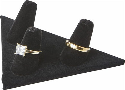 Plymor Black Velvet Ring Finger Display, Three on Triangular Base, 5" W x 3.25" D x 1.625" H (Pack of 12)
