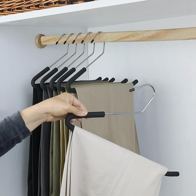 Open Ended Pants Coat Hangers, 20 Pack Non-Slip Foam Padded Pants Hangers, Space Saving Heavy Duty for Jeans, Trousers, Slacks
