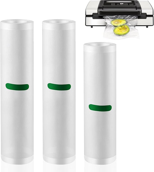 3 Pack Vacuum Sealer Rolls Compatible with Nesco vacuum sealers, Thickened Food-Grade Custom-sized Vacuum Sealer Bags for Freezer Storage, Meal Prep & Sous Vide Cooking（7.8"x 16.4' &11"x 16.4'）