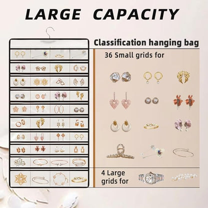 Hanging Jewelry Organizer Storage Earring Jewelry Storage Bag With 48 Pockets Necklace Bracelet Ring Glasses Accessory Display Rack (White)