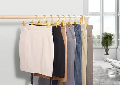 Amber Home 10 Pack Matte Gold Aluminum Pants Hangers, 12.2” Extra Smooth Metal Skirt Hangers with 2 Adjustable Non-Slip Clips, Light & Sturdy Metal Hangers for Shorts, Trousers & Slacks