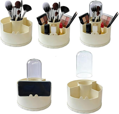 360 Rotating Makeup Organizer, Covered Makeup Brush Holder for Vanity, Make Up Brush Storage Box with Lid, Clear Dustproof Beauty Brushes Holder