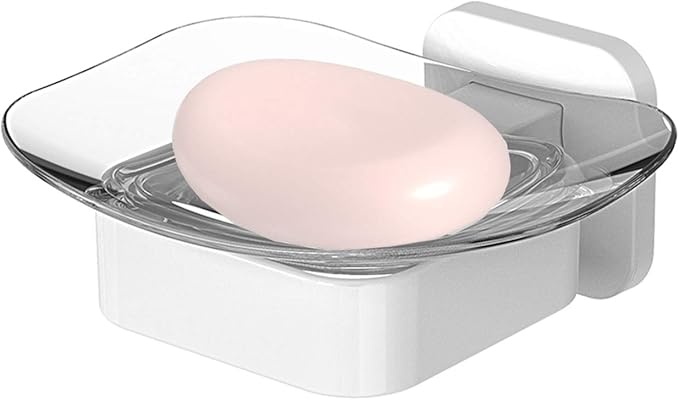 Shower Soap Holder, Wall Mounted Soap Dish, Soap Saver, Soap Tray, Bar Soap Holder for Shower Bathroom & Kitchen Accessories (White, 4.493 x 4.33 in)