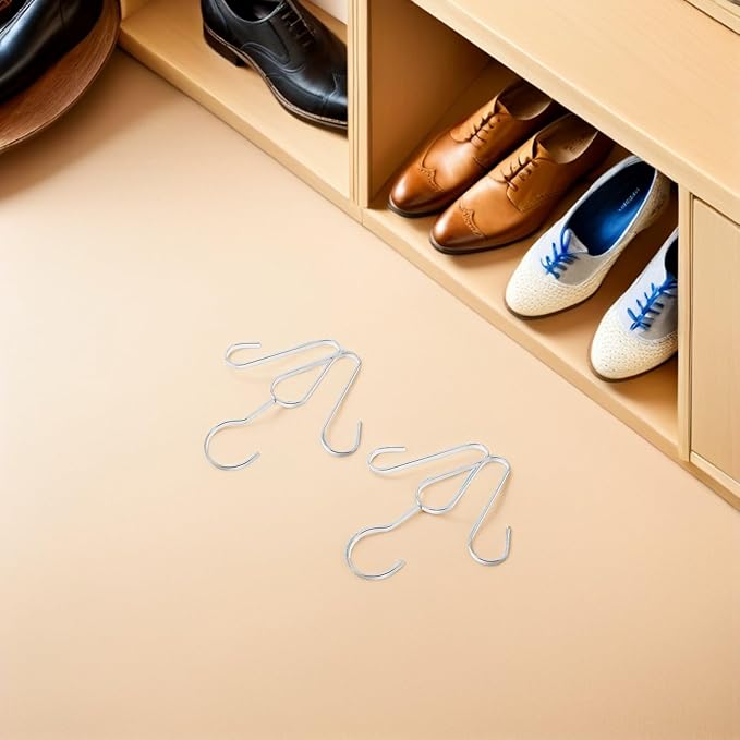 Garneck 4pcs Stainless Steel Shoe Drying Rack with Double Hooks, Hanging Boot Organizer for Closet Storage, Space-saving Shoe Display Rack for Home Use