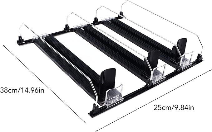 Adjustable Refrigerator Drink Organizer, Self Sliding Drink Can Dispenser, Solution for Garage Cooler (Black)