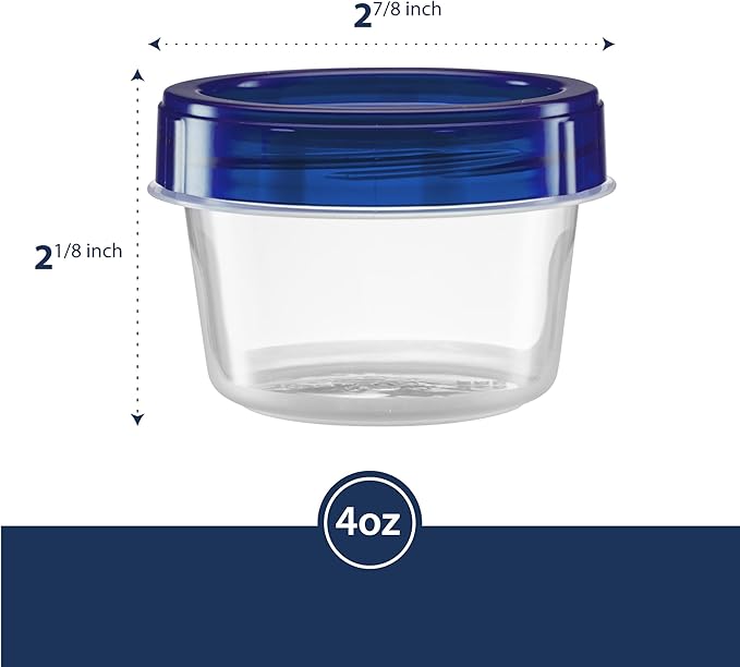 ELEGANT DISPOSABLES Twist Top Containers Small Food Storage Containers Blue Screw on Lid Reusable Stackable Leakproof Airtight, Pack of 20-4 oz containers