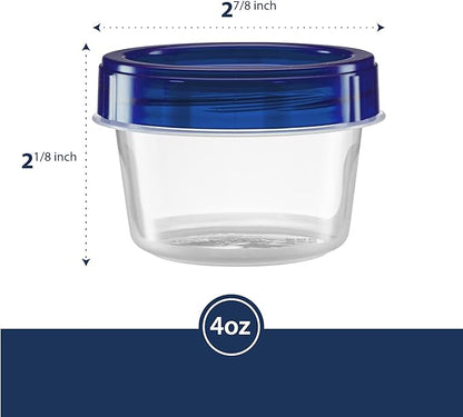 ELEGANT DISPOSABLES Twist Top Containers Small Food Storage Containers Blue Screw on Lid Reusable Stackable Leakproof Airtight, Pack of 20-4 oz containers