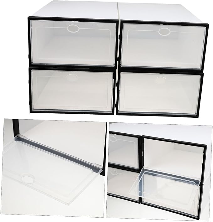 4pcs Plastic Shoe Box Organizing Storage Containers Lids Bins for Shoes Home Organizer and Stackable Design