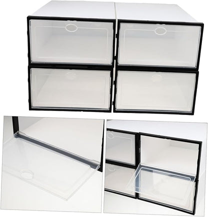 4pcs Plastic Shoe Box Organizing Storage Containers Lids Bins for Shoes Home Organizer and Stackable Design