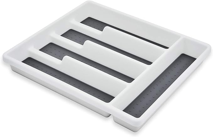 HaWare Silverware Tray for Drawer with Five Sections, Flatware Organizer/Cutlery Holder with Soft Grip Lining and Non-slip Rubber Feet, Multi-Purpose Storage for Kitchen, Office, Bathroom Supplies