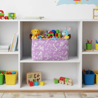 Purple Butterfly Storage Basket Waterproof Canvas Toy Storage Bin Decorative Collapsible Outdoor Basket with Leather Handles Purple Gifts Basket For Closets,Bedrooms,Home,Bathroom