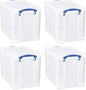 Really Useful Box 19 Liter Plastic Stackable Storage Container w/Snap Lid & Built-In Clip Lock Handles for Home & Office Organization, Clear (4 Pack)