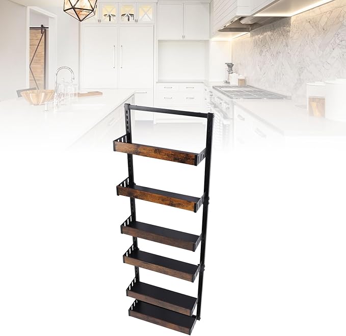 lyrlody 6 Tier Over The Door Pantry Organizer, Pantry Organization and Storage, Hanging Basket Wall Rack Shelves, Seasoning Shelves, Home Kitchen Bedroom Bathroom House Essentials