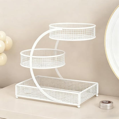 AMANKA 3-Tier Metal Cosmetic Organizer,Cosmetic storage rack for vanity tables,Multipurpose Metal Bathroom Organizers and Storage, Use Countertop Organizer for perfume/makeup/Vegetables (WHITE 1)